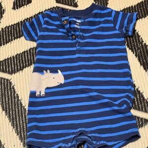 Blue Striped Baby Romper with Rhino Design